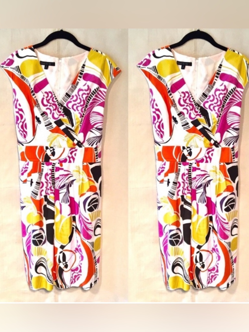 Lafayette 148 New York Abstract V‑Neck Midi Dress Sz 12
